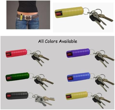 Self Defense Pepper Spray with Yellow Molded Key Chain Case Belt Clip - 1/2 Oz.