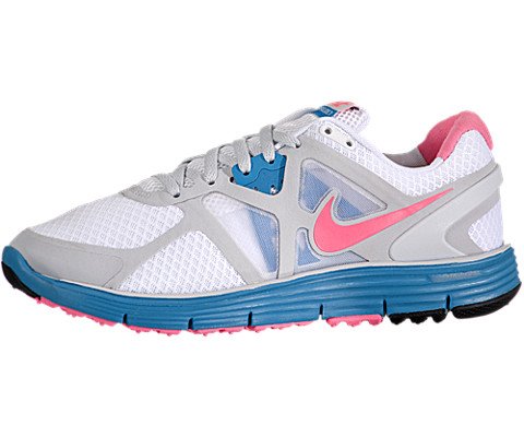 Nike Women's Lunarglide+ 3 - White / Laser Pink-Pure Platinum-New Turquoise, 7 B US On Sale