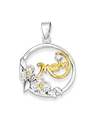 Sterling Silver Vermeil Cz Mom Pendant, Best Quality Free Gift Box Satisfaction Guaranteed