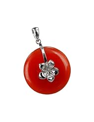 Red Jade Silver Plumeria Disc, 925 Sterling Silver