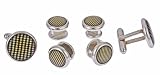 Silver plated cufflinks and shirt stud set with checked appearance accent with presentation box. Made in the U.S.A