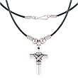 Simple Brushed Silver Cross Pendant on Black Cord Necklace