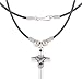 Simple Brushed Silver Cross Pendant on Black Cord Necklace
