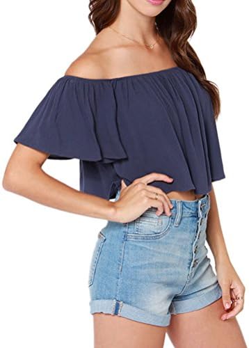 Mantos Women's Off Shoulder Solid Flowy Chiffon Short Sleeve Blouse Top