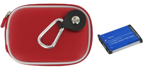 rooCASE 2n1 EVA Hard Shell (Red) Case with Memory Foam and Fuji NP-45 740mAh Li-Ion Battery for Fujifilm FinePix Z33WP Digital Camera Blue