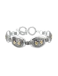 925 Silver Fleur-De-Lis Filigree Bracelet with 18k Gold Accents- 7.5 IN