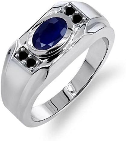 Pink Cookie Oval Blue Sapphire Black Crystal Silver Men's Ring