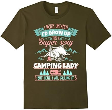 Men's Typography Camping T-shirt - Super Sexy Camping Lady XL Olive