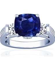 Platinum Cushion Cut Blue Sapphire Ring With Sidestones