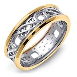 MAPONUS 14K Two-Tone Gold Celtic Design Wedding Band Ring