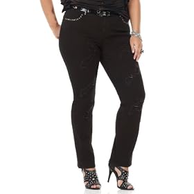 Baby Phat Plus Size Jeans, Studded Destructed Skinny Black Wash