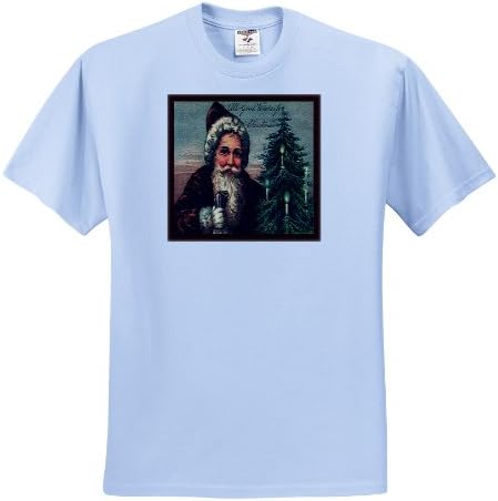 Sandy Mertens Vintage Christmas Designs - Santa Standing Next to Candle Lit Pine Tree - T-Shirts - Youth Light-Blue-T-Shirt Small(6-8)