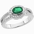 14K White Gold Chatham Created Emerald and Diamond Ring