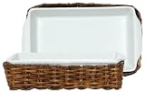 Woven Rattan Rectangle Basket With White Ceramic Casserole Liner 11L x 6W x 3 1/4H