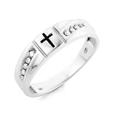 1/8 Carat Diamond Cross Men's Ring in 14K Wite Gold Size-11