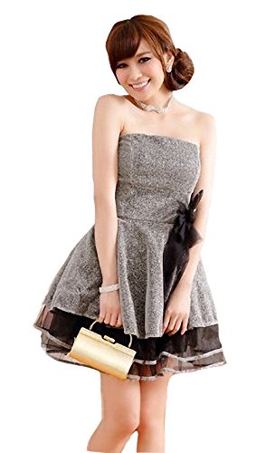 Women Sparkling Gold Mesh Strapless Layer Prom Evening Sexy Mini Dress SILVER S