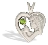 14K White Gold Genuine Round Peridot Mother with Child Pendant