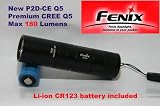 Fenix P2D-CE Q5 Premium Black (Premium Q5, Cree Edition), SuperBright 1XCR123A LED Flashlight (6 Output levels) - 180 Lumens, tail switch