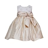 Rare Editions Baby/Infant 3M-24M 2-Piece CHAMPAGNE GOLD METALLIC EMBROIDERED FOIL DOT SHANTUNG Special Occasion Wedding Flower Girl Holiday Party Dress
