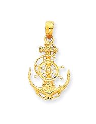 14k Small Anchor with Wheel Pendant