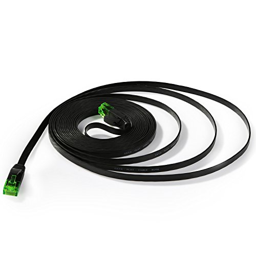 Hexagon Network - Ethernet Cable Cat6 Flat 25ft Black, Network Cable Cat 6 Flat Slim Ethernet Patch Cable, Internet Cable With Snagless Green RJ45 Connectors - 25 Feet Black