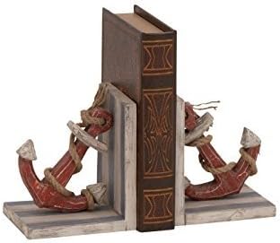 Wooden Rope and Anchor Distressed Finish Nautical Bookends Set of 2 by maa