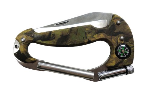 Stainless Steel Mini Multi Tool - Carabiner Clip, Compass, LED Flashlight - Pocket Knife