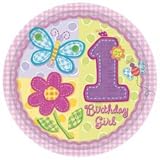 Girls First Birthday Hugs and Stitches Plates - 10 inch (Supplies 8)