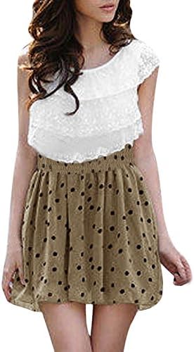 Allegra K Women Smocked Waist Lace Ruffle Dress Polka Dots Mini Dresses