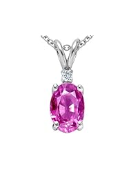 Tommaso Design (tm) Oval 7x5 mm Created Pink Sapphire and Genuine Diamond Pendant