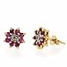 Vermeil (24kt Gold over Silver) Genuine Diamond Accent and Ruby Flower Stud Earrings