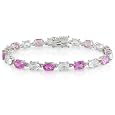 21 1/5ct Pink Sapphire, White Topaz Silver Bracelet. Measuring 8". Lobster Clasp