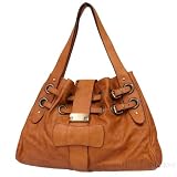SARA- Italian Leather Double-belted Shopper Tote, Honey Cognac