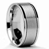 8MM Flat Top Stainless Steel Ring Matte Finish / High Polish Thin Grooves