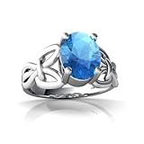 14K White Gold Oval Genuine Blue Topaz Celtic Knot Ring