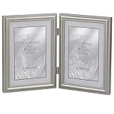 4" x 6" Hinged Double Vertical Picture Frame in Brushed Pewter with Beading