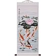 Hand-Painted 48" Oriental Wall Art Scroll - Carp & Lotus Blossom With Cream Border