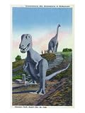 Rapid City, South Dakota, Dinosaur Park View of T-Rex, Brontosaurus Statues Giclee Poster Print, 18x24