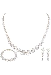 EVER FAITH&reg; Bridal Simulated Pearl Necklace Earrings Bracelet Set Austrian Crystal