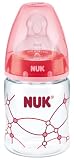 Produkt-Bild: NUK 10215125 First Choice+ Babyflasche aus PA 150 ml mit Anti-Colic-Trinksauger Silikon Gr&ouml;&szlig;e 1 S (0-6 Monate) f&uuml;r Tee, Farbe rot