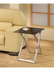 Modern styling black glass top and chrome metal frame finish chair side end table