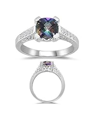 0.12 Cts Diamond & 1.42 Cts Mystic Green Topaz Ring in 14K White Gold