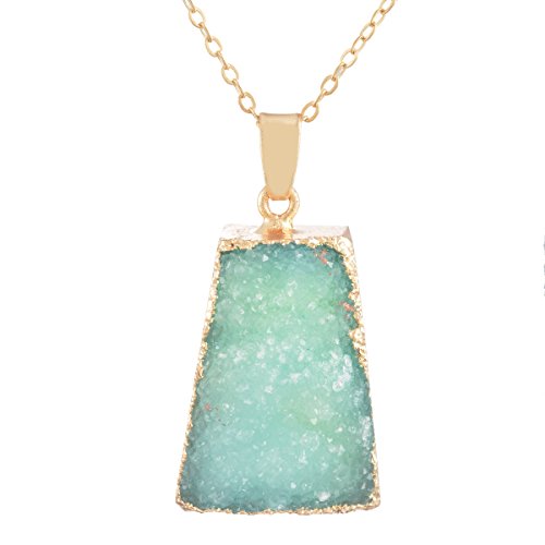 MJARTORIA Gold Color Bezel Raw Natural Stone Healing Power Green Quartz Pendant Druzy Necklace