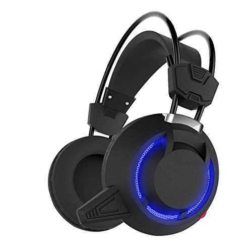 Gaming Headset Pro, TNI New Pro HD Quality Comfort Gaming Headset, 40MM Driver Unit, Double Base, Volume Control, 3.5mm Mic, 3.5mm Stereo + USB for LED Plug - Model TNI-BfHS-013BK