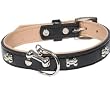 Designer Dog Collar - Bone Embellished Leather Collar - Black - Small