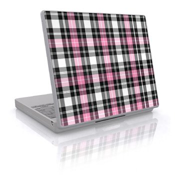 Childrens Toyshop  Video Games : Laptop Skin (Can be trimmed to fit most laptops.) (15" x 12") - Pink Plaid