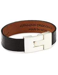Leighelena "Jigsaw" Black Crocodile Thin Cuff Bracelet