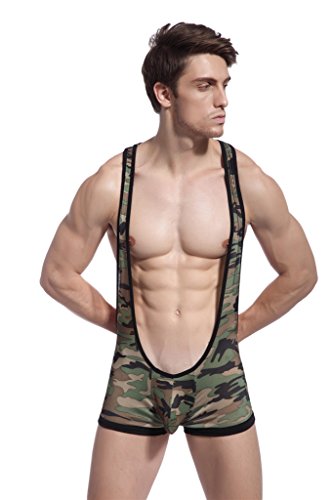 iYunyi Mens Camouflage Sexy Lingerie Bodysuit Wrestling Singlet Struggles