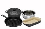 Le Creuset Cast Iron, Steamer and Stoneware Gift Set, 4 Piece, Granite