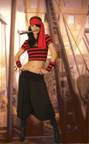 Elegant Moments 6pc. Costume includes gaucho pants & a crop top 9663 (BLACK/RED,L/XL)